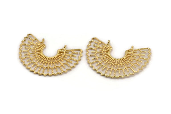Gold Ethnic Pendant, Gold Plated Brass Ethnic Motif Pendant With 2 Loops, Findings, Earrings, Charms (56x20mm) N0871