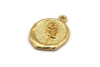 Gold Leaf Charm, Gold Plated Brass Leaf Charm With 1 Loop, Pendants, Findings (16x18mm) N0890