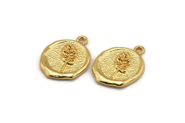 Gold Leaf Charm, Gold Plated Brass Leaf Charm With 1 Loop, Pendants, Findings (16x18mm) N0890