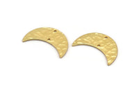 Gold Moon Charm, 2 Hammered Gold Plated Brass Moons With 2 Holes, Necklace Horn Charm (26x10x1mm) N0975
