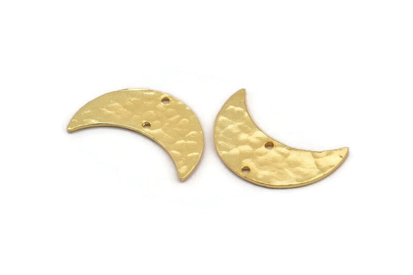 Gold Moon Charm, 2 Hammered Gold Plated Brass Moons With 2 Holes, Necklace Horn Charm (26x10x1mm) N0975