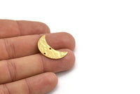Gold Moon Charm, 2 Hammered Gold Plated Brass Moons With 2 Holes, Necklace Horn Charm (26x10x1mm) N0975