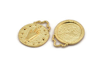 Round Hand Pendant, Gold Plated Brass Round Hand Charm Pendant, Earrings, Findings (28x23mm) N0877