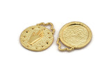 Round Hand Pendant, Gold Plated Brass Round Hand Charm Pendant, Earrings, Findings (28x23mm) N0877
