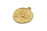 Gold Eye Charm, Gold Plated Brass Eye Charm With 1 Loop, Pendants, Earrings (25x21x1.5mm) N1076