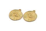 Gold Eye Charm, Gold Plated Brass Eye Charm With 1 Loop, Pendants, Earrings (25x21x1.5mm) N1076