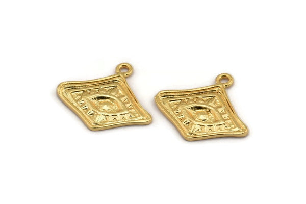 Gold Eye Charm, 2 Gold Plated Brass Eye Charms With 1 Loop, Pendants, Earrings (21x19x1.5mm) N1075