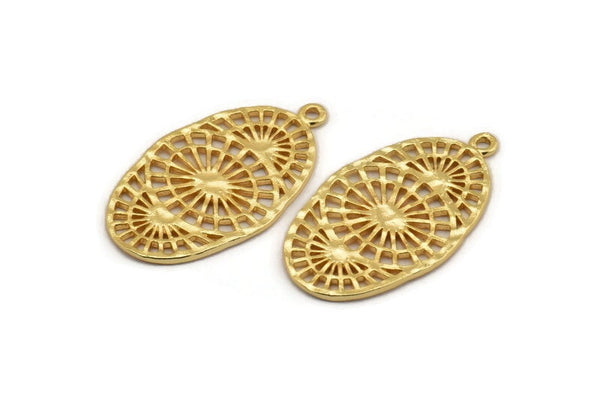 Gold Oval Pendant, 2 Gold Plated Brass Oval Pendants With 1 Loop, Earrings, Findings (29x16x1mm) N1094