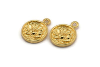 Gold Flower Charm, Gold Plated Brass Flower Charm With 1 Loop, Pendants, Findings (13mm) N0881