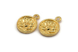 Gold Flower Charm, Gold Plated Brass Flower Charm With 1 Loop, Pendants, Findings (13mm) N0881