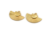 Gold Badge Charm, Gold Plated Brass Rosette Charm Pendant With 1 Loop, Earrings, Findings (25x15mm) N0789