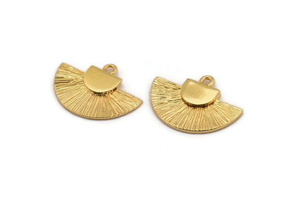 Gold Badge Charm, Gold Plated Brass Rosette Charm Pendant With 1 Loop, Earrings, Findings (25x15mm) N0789