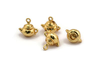 Gold Teapot Charm, 2 Gold Plated Brass Teapot Charm With 1 Loop, Findings (11mm) N0867