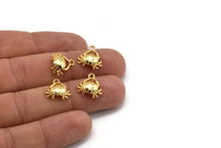 Gold Crab Charm, 2 Gold Plated Brass Crab Charm With 1 Loop, Pendants, Findings (13mm) N0899