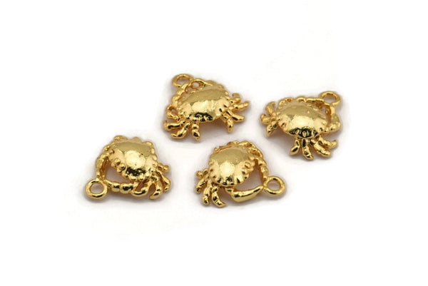 Gold Crab Charm, 2 Gold Plated Brass Crab Charm With 1 Loop, Pendants, Findings (13mm) N0899