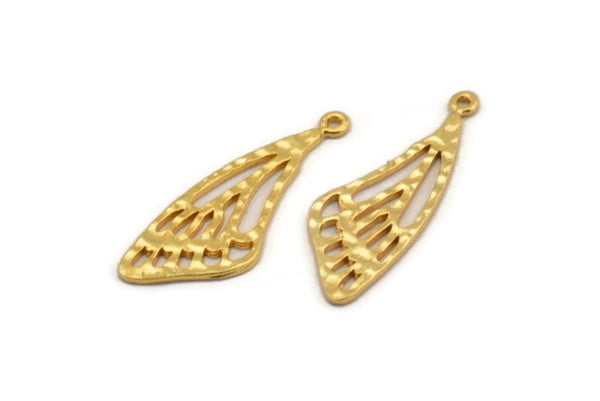 Gold Wing Charm, 4 Gold Plated Brass Wing Charms With 1 Loop, Earrings, Pendants (31x11x1mm) N1087