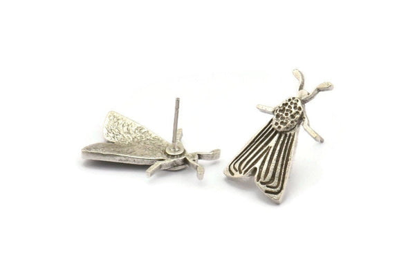 Silver Butterfly Earring, 2 Antique Silver Plated Brass Butterfly Stud Earrings (22x12mm) N1757