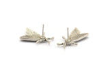 Silver Butterfly Earring, 2 Antique Silver Plated Brass Butterfly Stud Earrings (22x12mm) N1757