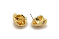 Gold Shell Earring, 2 Gold Plated Brass Sea Shell Stud Earrings (22x19mm) N0939