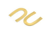 Gold Geometric Charm, 2 Gold Plated Brass U Shaped Pendants With 3 Holes, Charms, Findings (35x27x0.50mm) D0614