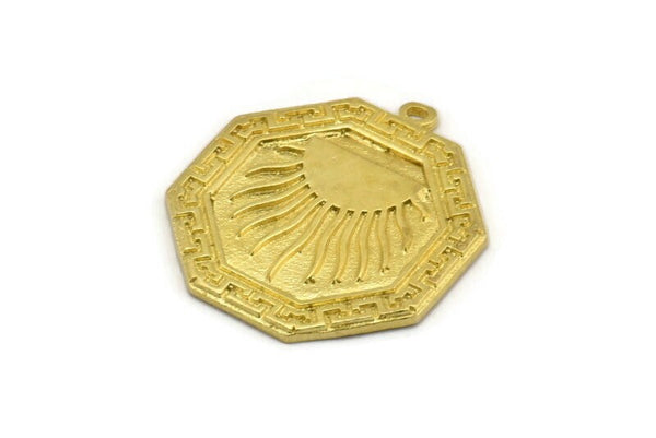 Brass Octagon Charm, Raw Brass Octagon Charm With 1 Loop, Sun Findings, Sun Rising Findings, Sunshine Findings (28x25x1.5mm) N2171