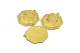 Brass Octagon Charm, Raw Brass Octagon Charm With 1 Loop, Sun Findings, Sun Rising Findings, Sunshine Findings (28x25x1.5mm) N2171