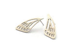 Silver Wing Earring, 4 Antique Silver Brass Wing Stud Earrings, Findings (29x11x1mm) N1131