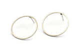 Silver Circle Earring, 8 Antique Silver Plated Brass Circle Stud Earrings (26x1x1mm) A2420