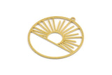 Brass Round Charm, 8 Raw Brass Rising Sun Patterned Round Shaped Charms With 1 Loop, Charm Pendants (37x35x0.60mm) A5174
