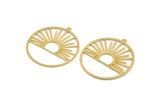 Brass Round Charm, 8 Raw Brass Rising Sun Patterned Round Shaped Charms With 1 Loop, Charm Pendants (37x35x0.60mm) A5174