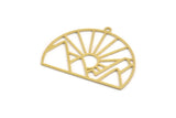 Brass Round Charm, 8 Raw Brass Rising Sun And Mount Patterned Round Shaped Charms With 1 Loop, Charm Pendants (29x38x0.60mm) A5167