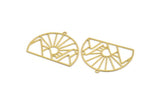 Brass Round Charm, 8 Raw Brass Rising Sun And Mount Patterned Round Shaped Charms With 1 Loop, Charm Pendants (29x38x0.60mm) A5167