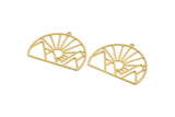 Brass Round Charm, 8 Raw Brass Rising Sun And Mount Patterned Round Shaped Charms With 1 Loop, Charm Pendants (29x38x0.60mm) A5167