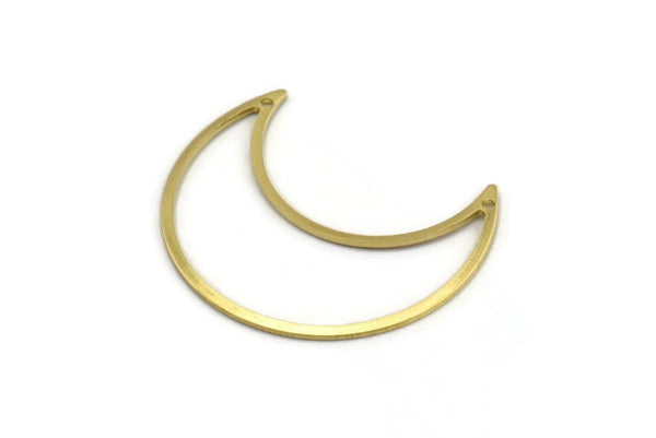 Brass Moon Charms, 12 Raw Brass Crescent Moon Charms With 2 Holes, Pendants, Earrings, Findings, Necklace Connectors (35x15x0.80mm) M03044