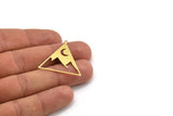 Brass Triangle Charm, 8 Raw Brass Crescent Moon And Mountain Patterned Triangle Shaped Charms With 1 Loop, Findings (30x32x0.60mm) A5197