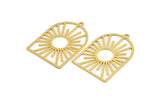 Brass Sun Charm, 6 Raw Brass Sun Shaped Charms With 1 Loop, Charm Pendants, Findings (34x24x0.60mm) A5205