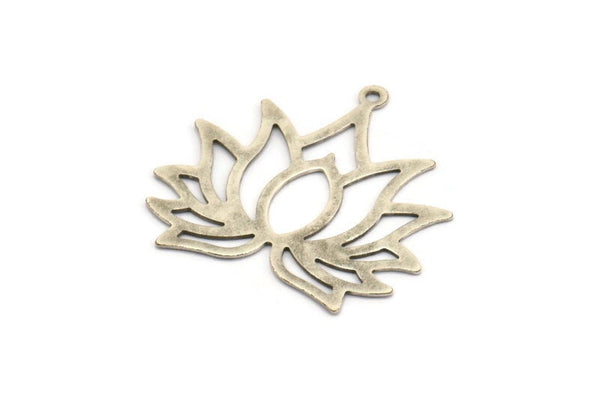 Lotus Flower Charm, 12 Antique Silver Plated Brass Lotus Flower Charms, With 1 Loop, Earrings, Findings (30mm) A1158 H0589