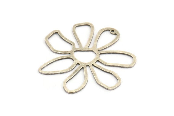 Silver Daisy Charm, 2 Antique Silver Plated Brass Daisy Charms With 1 Hole, Pendants, Earrings (54x1mm) D0646 H0999