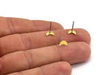 Brass Moon Earring, 12 Raw Brass Tiny Crescent Moon Shaped Stud Earrings (7x3x0.60mm) A5456