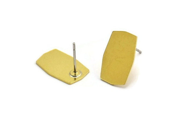 Brass Rectangle Earring, 8 Raw Brass Rectangle Shaped Stud Earrings (16x10x0.60mm) A5470