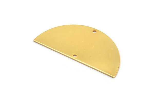 Semi Circle Charm, Gold Plated Brass Half Moon Charm With 2 Holes, Stamping, Pendants (50x24x0.80mm) D923