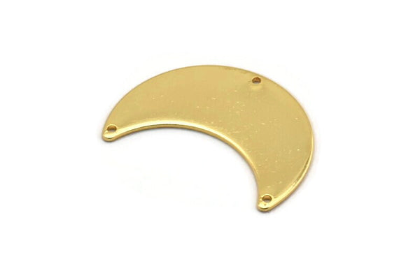 Gold Moon Charm, 2 Gold Plated Brass Moon Charms with 3 Holes, Pendants (28x12x0.80mm) D860