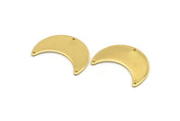 Gold Moon Charm, 2 Gold Plated Brass Moon Charms with 3 Holes, Pendants (28x12x0.80mm) D860