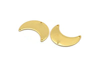 Gold Moon Charm, 2 Gold Plated Brass Moon Charms with 3 Holes, Pendants (28x12x0.80mm) D860