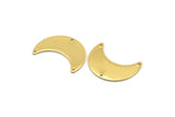 Gold Moon Charm, 2 Gold Plated Brass Moon Charms with 3 Holes, Pendants (28x12x0.80mm) D860
