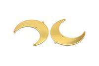 Gold Moon Charm, Gold Plated Brass Crescent Moon Charm With 1 Loop And 3 Holes, Stamping Blanks (50x17x0.90mm) M825