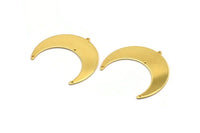 Gold Moon Charm, Gold Plated Brass Crescent Moon Charm With 1 Loop And 3 Holes, Stamping Blanks (50x17x0.90mm) M825