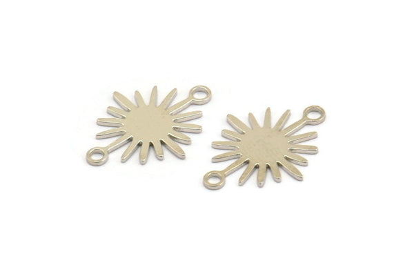Silver Sunny Connector, 24 Silver Tone Brass Sunny Connectors With 2 Loops (18x13x0.60mm) D0570 H0881