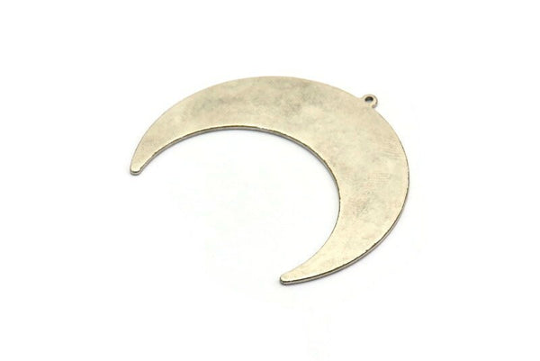 Silver Moon Charm, 2 Antique Silver Plated Brass Crescent Moon Charms With 1 Loop, Stamping Blanks (50x17x0.90mm) M822