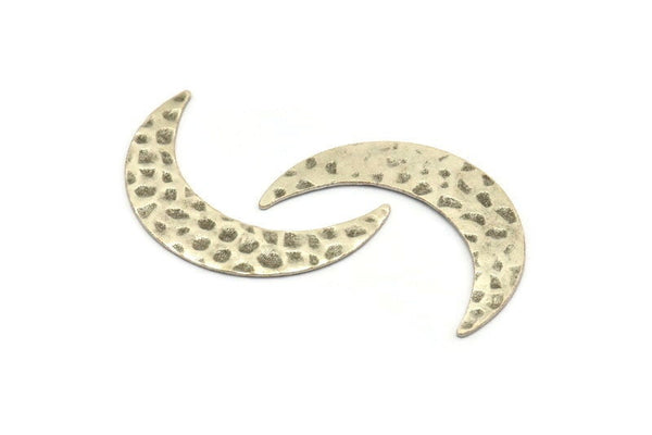 Silver Moon Blank, 4 Hammered Antique Silver Plated Brass Crescent Moon Blanks Without Holes (42x10x0.80mm) D1216